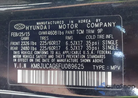 2015 Hyundai Tucson Se from USA, damaged, VIN KM8JUCAG6FU089625